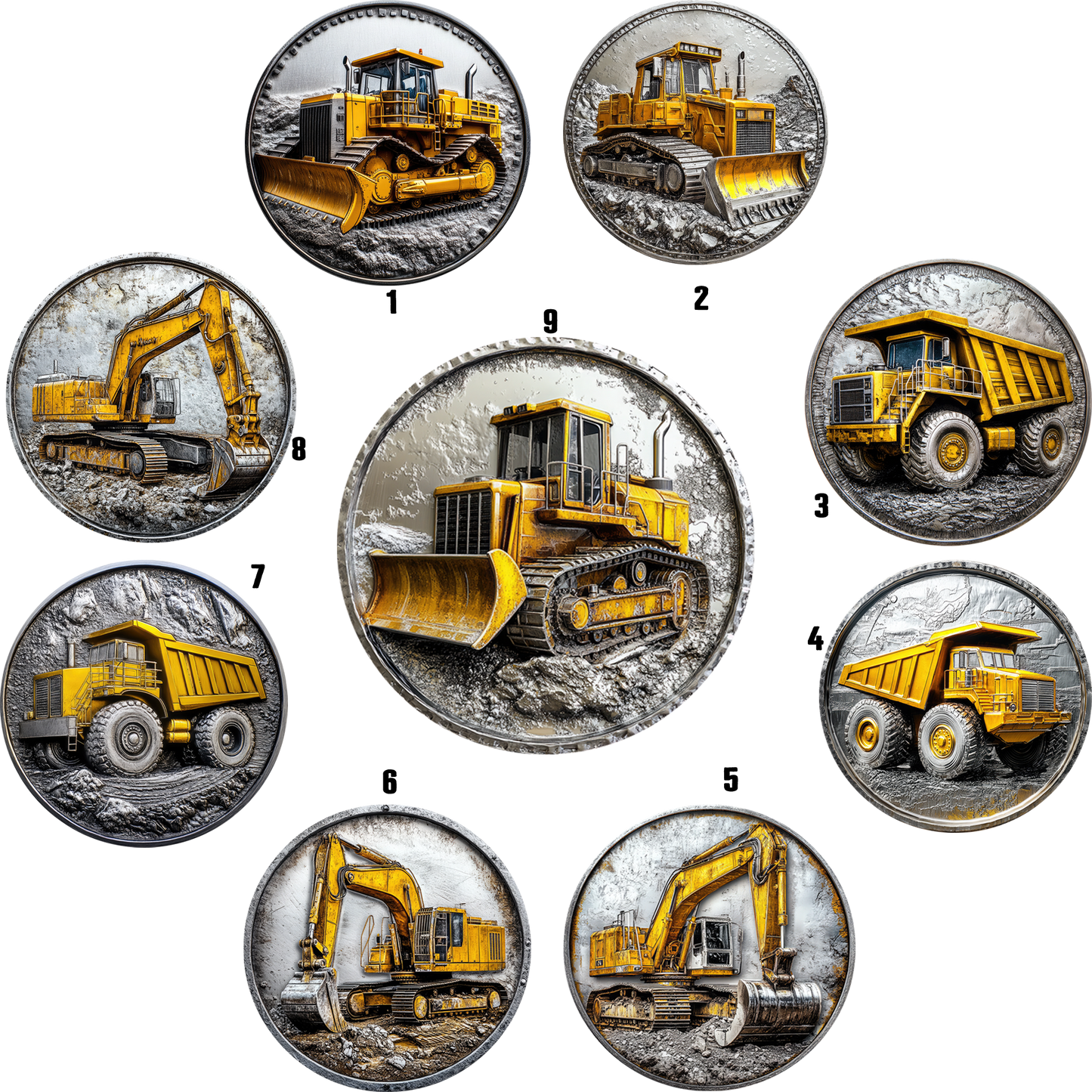 Metal Look Construction Coasters - 9 Designs