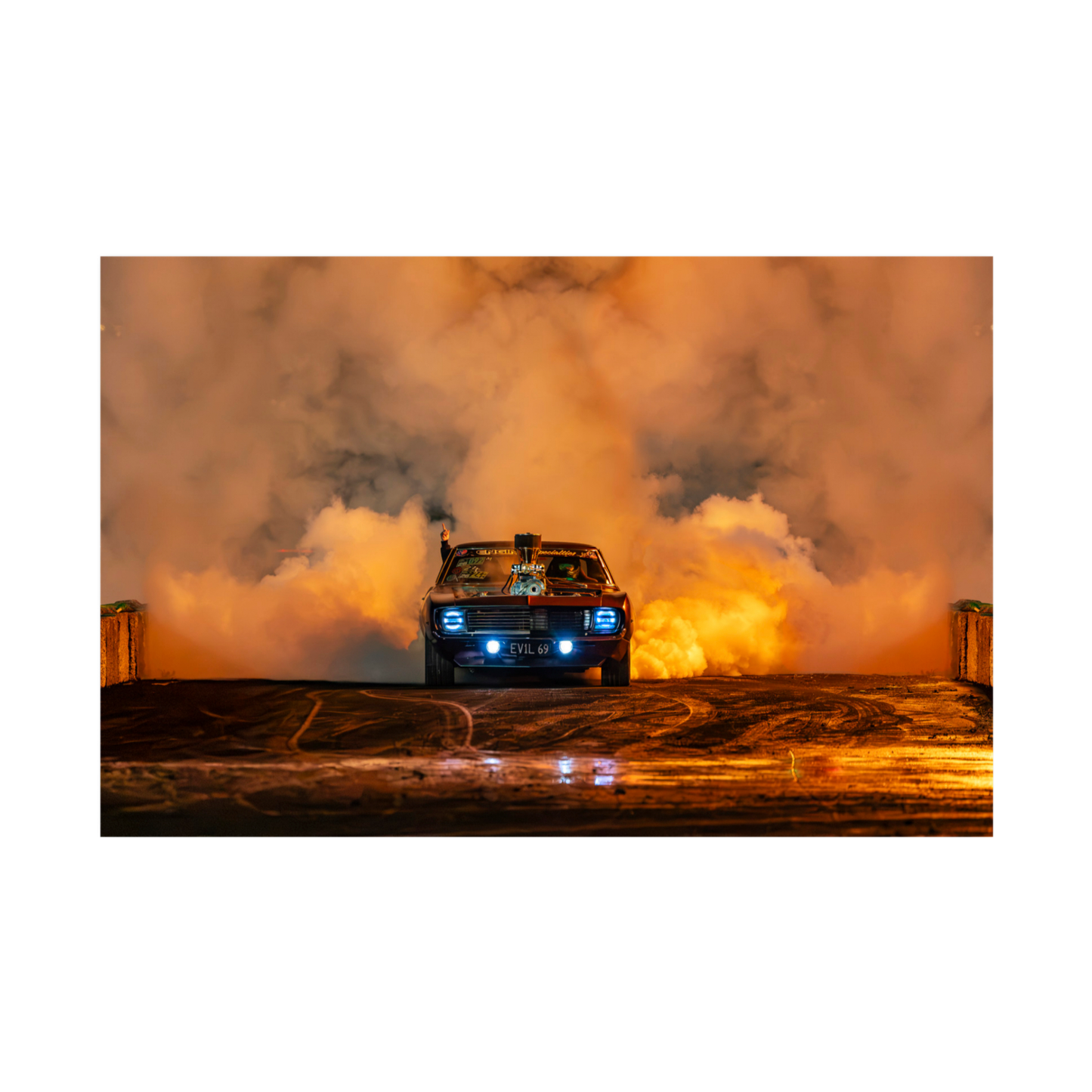 Burnout Muscle Car Automotive Wall Art Print - Canvas, Framed Print or Posters