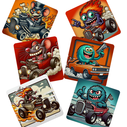 Hot Rod Cartoon Coasters - 6 Designs