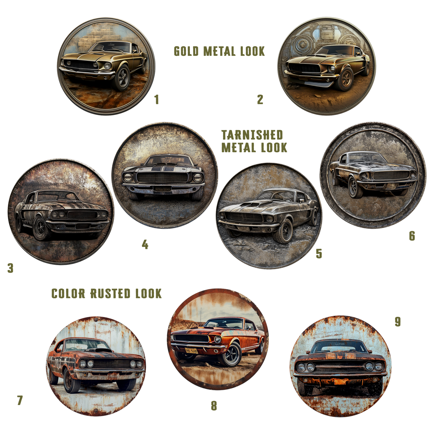 Rust & Metal Look Muscle & Classic Car Coasters  - 9 Designs