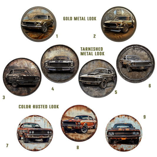 Rust & Metal Look Muscle & Classic Car Coasters  - 9 Designs