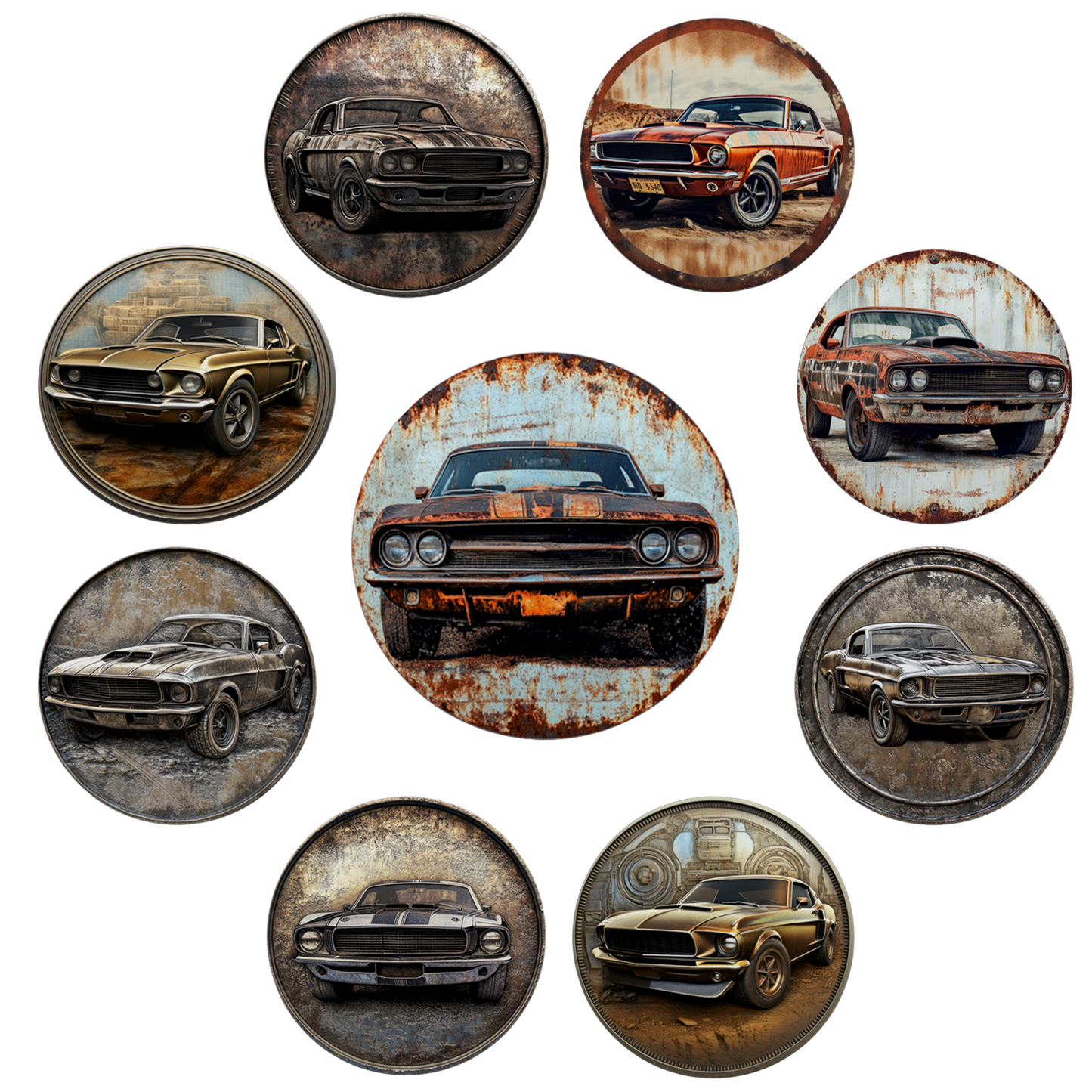 Rust & Metal Look Muscle & Classic Car Coasters  - 9 Designs