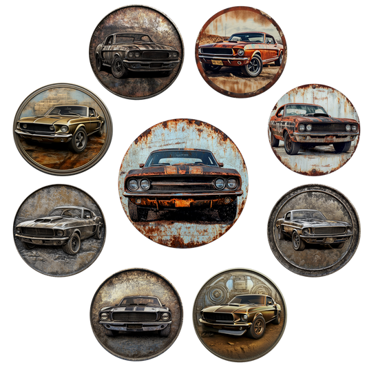 Rust & Metal Look Muscle & Classic Car Coasters  - 9 Designs