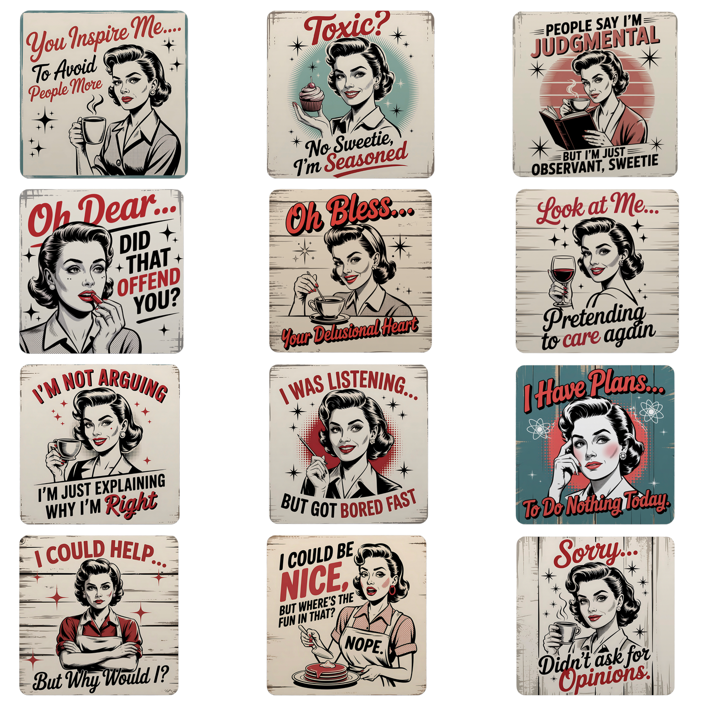 Retro Attitude Coasters  - 12 Designs