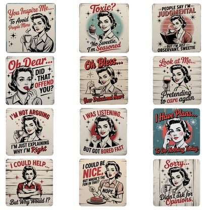 Retro Attitude Coasters  - 12 Designs