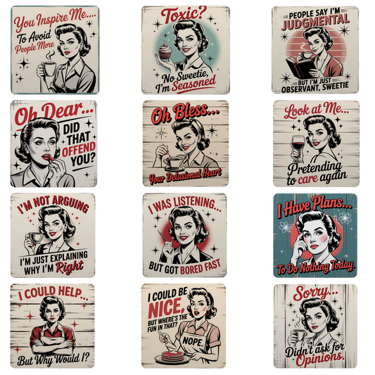 Retro Attitude Coasters  - 12 Designs