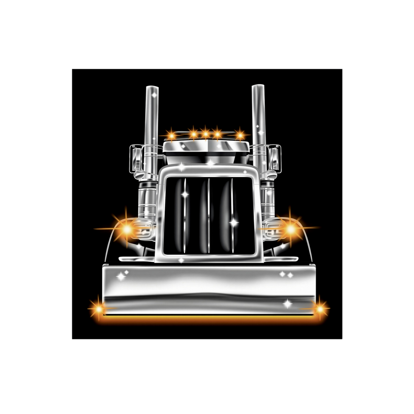 Black Square Cartoon Style Truck Poster - 3 Sizes