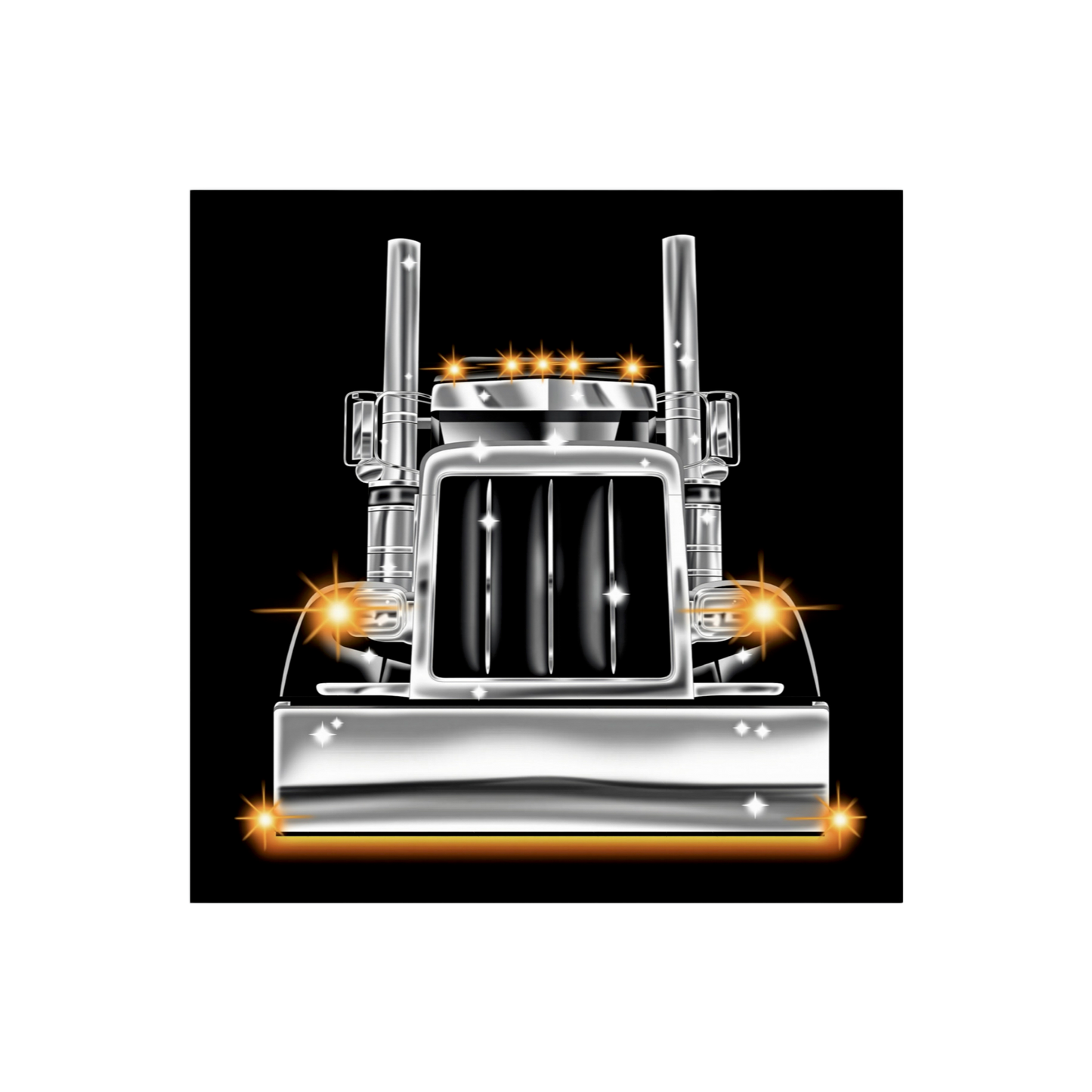 Black Square Cartoon Style Truck Poster - 3 Sizes
