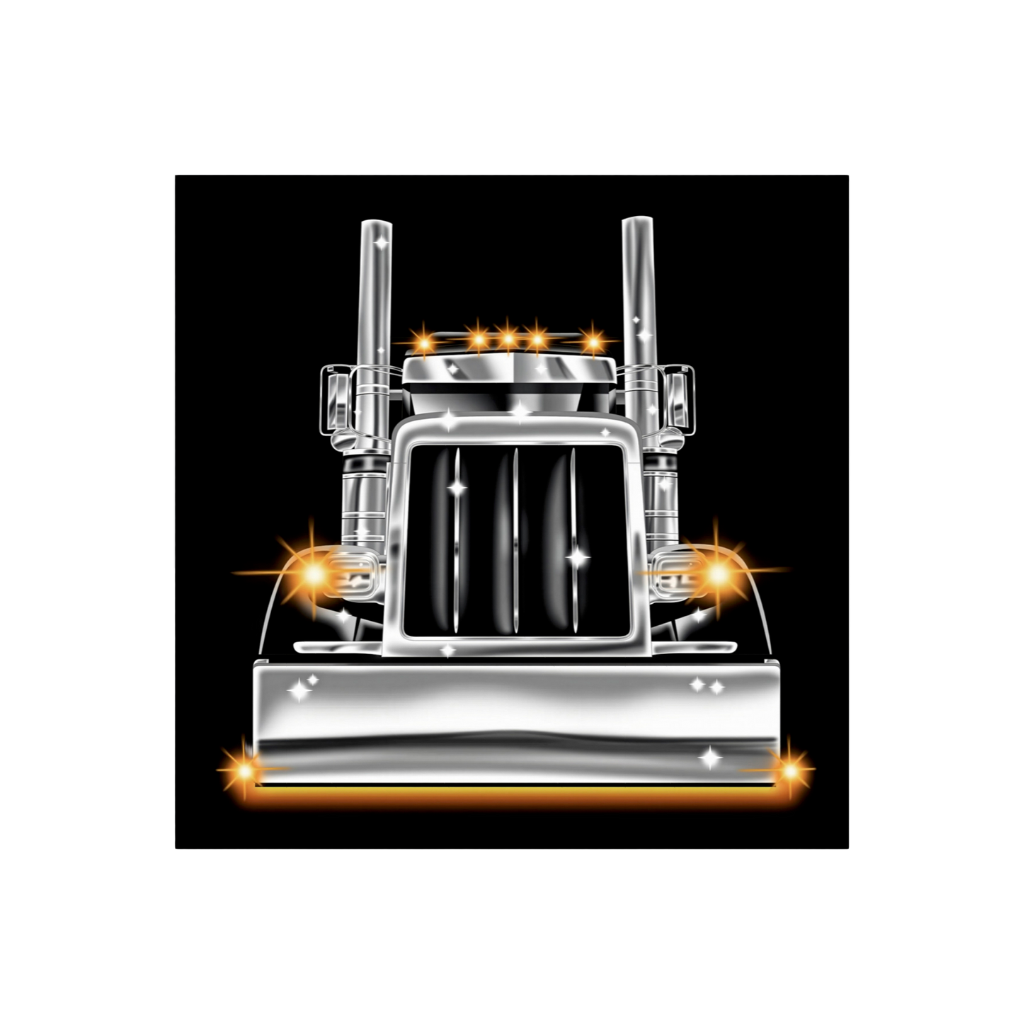 Black Square Cartoon Style Truck Poster - 3 Sizes