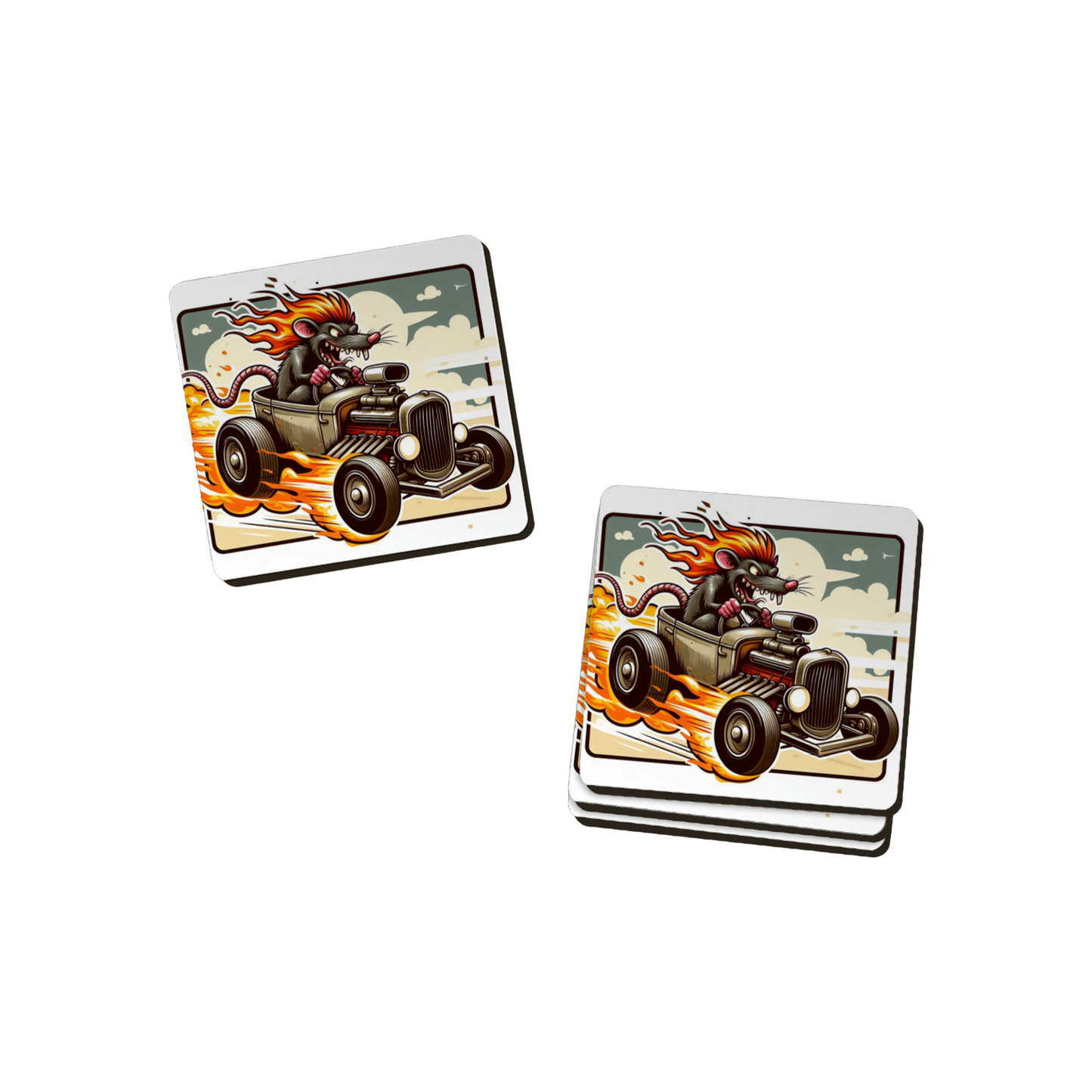 Hot Rod Cartoon Coasters - 6 Designs