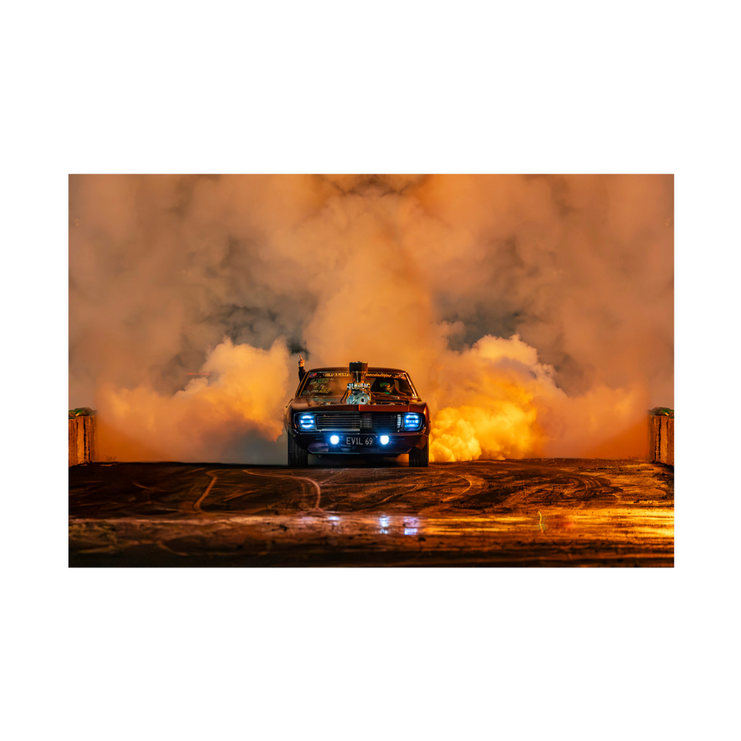 Burnout Muscle Car Automotive Wall Art Print - Canvas, Framed Print or Posters