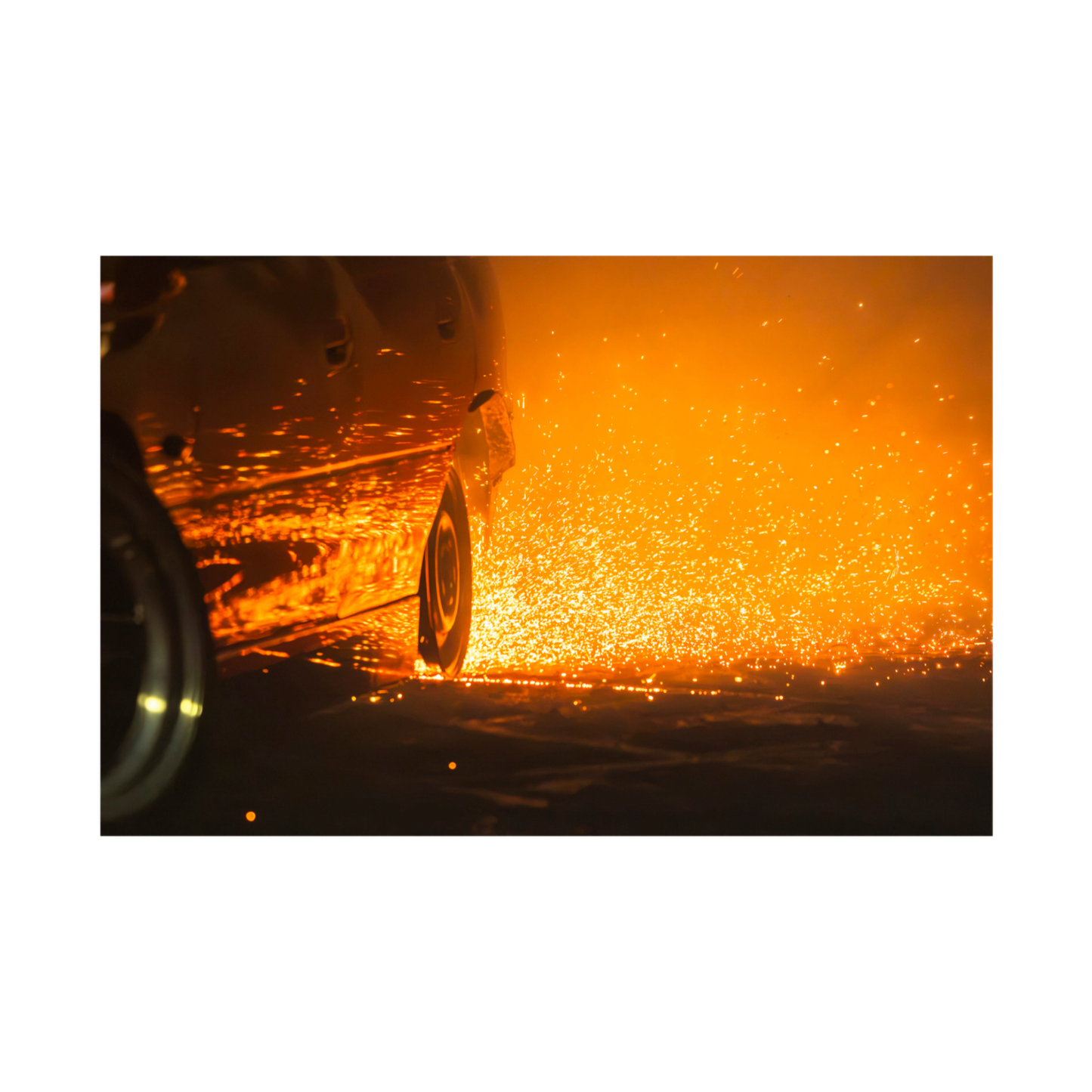 Burnout Sparks Automotive Wall Art - Burnout Poster or Framed Print