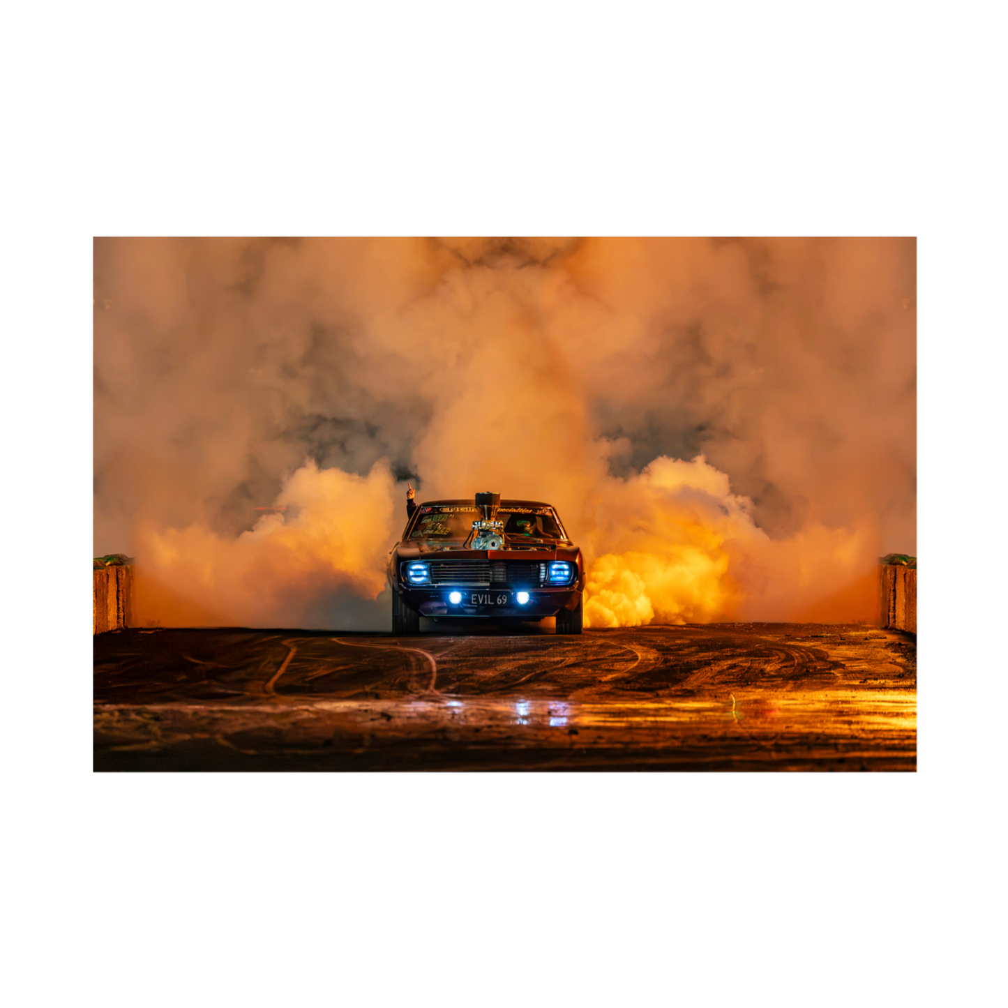 Burnout Muscle Car Automotive Wall Art Print - Canvas, Framed Print or Posters