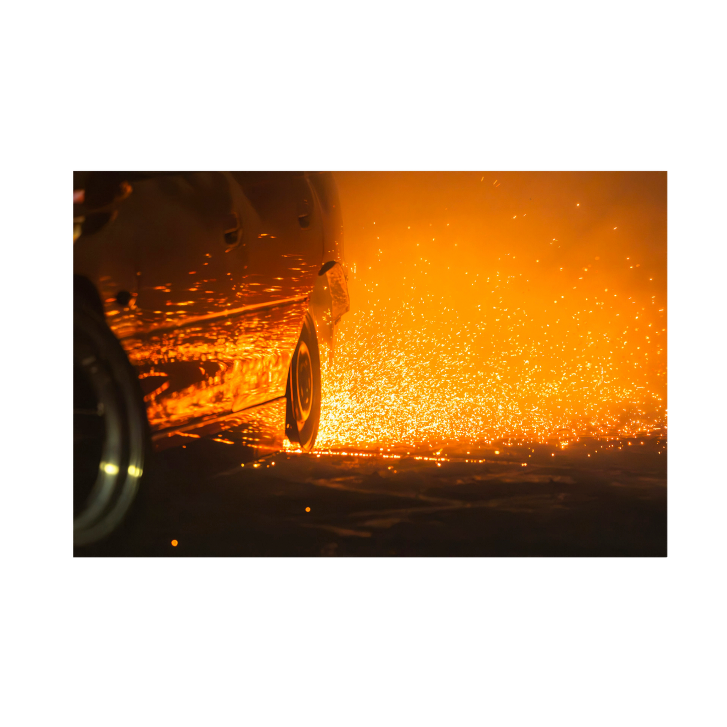 Burnout Sparks Automotive Wall Art - Burnout Poster or Framed Print