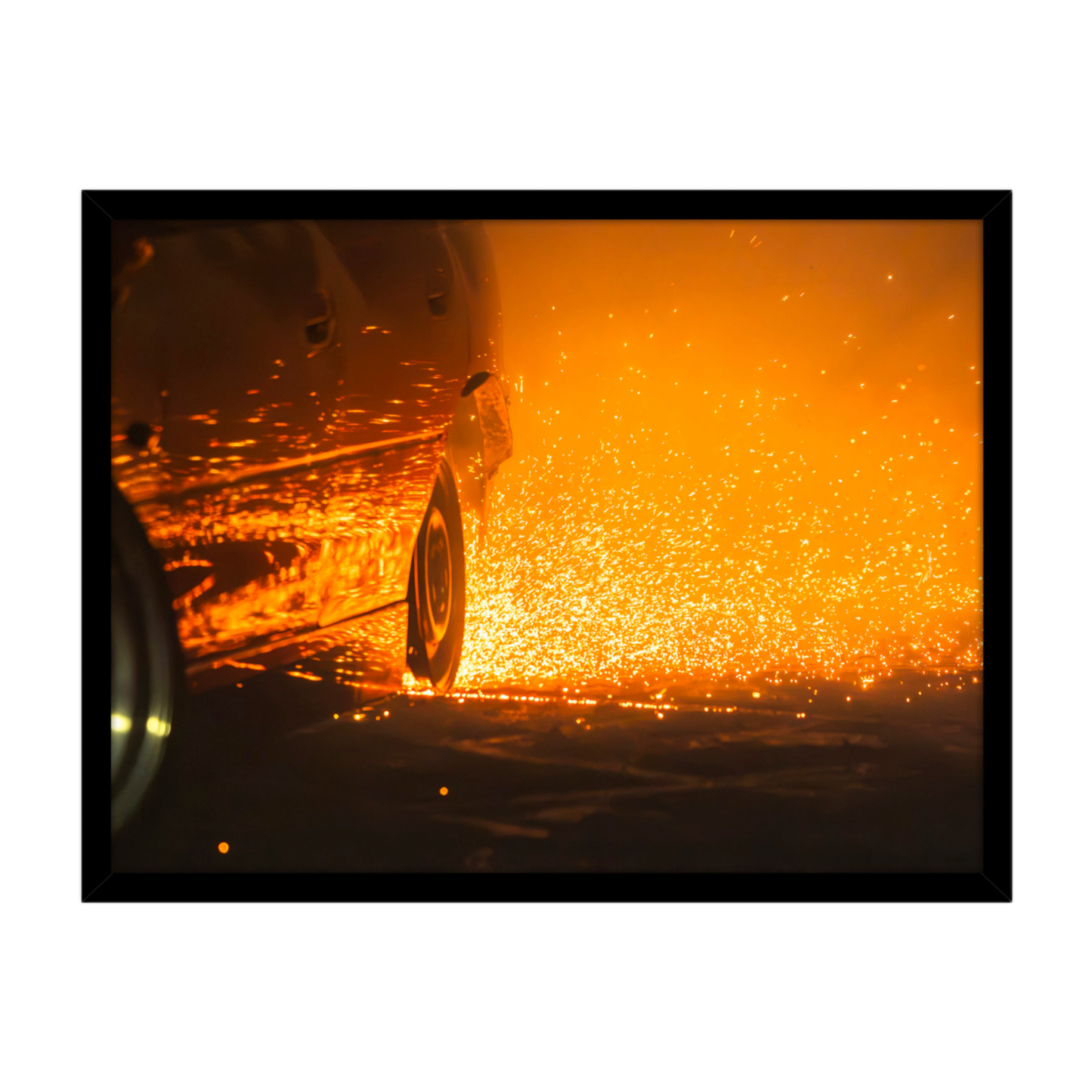 Burnout Sparks Automotive Wall Art - Burnout Poster or Framed Print