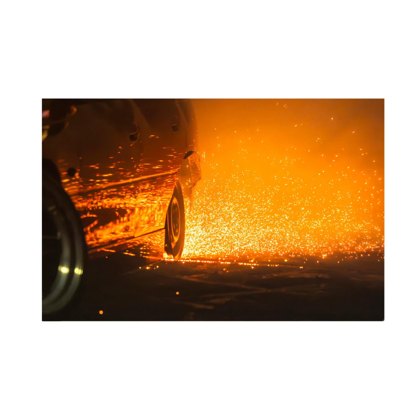 Burnout Sparks Automotive Wall Art - Burnout Poster or Framed Print